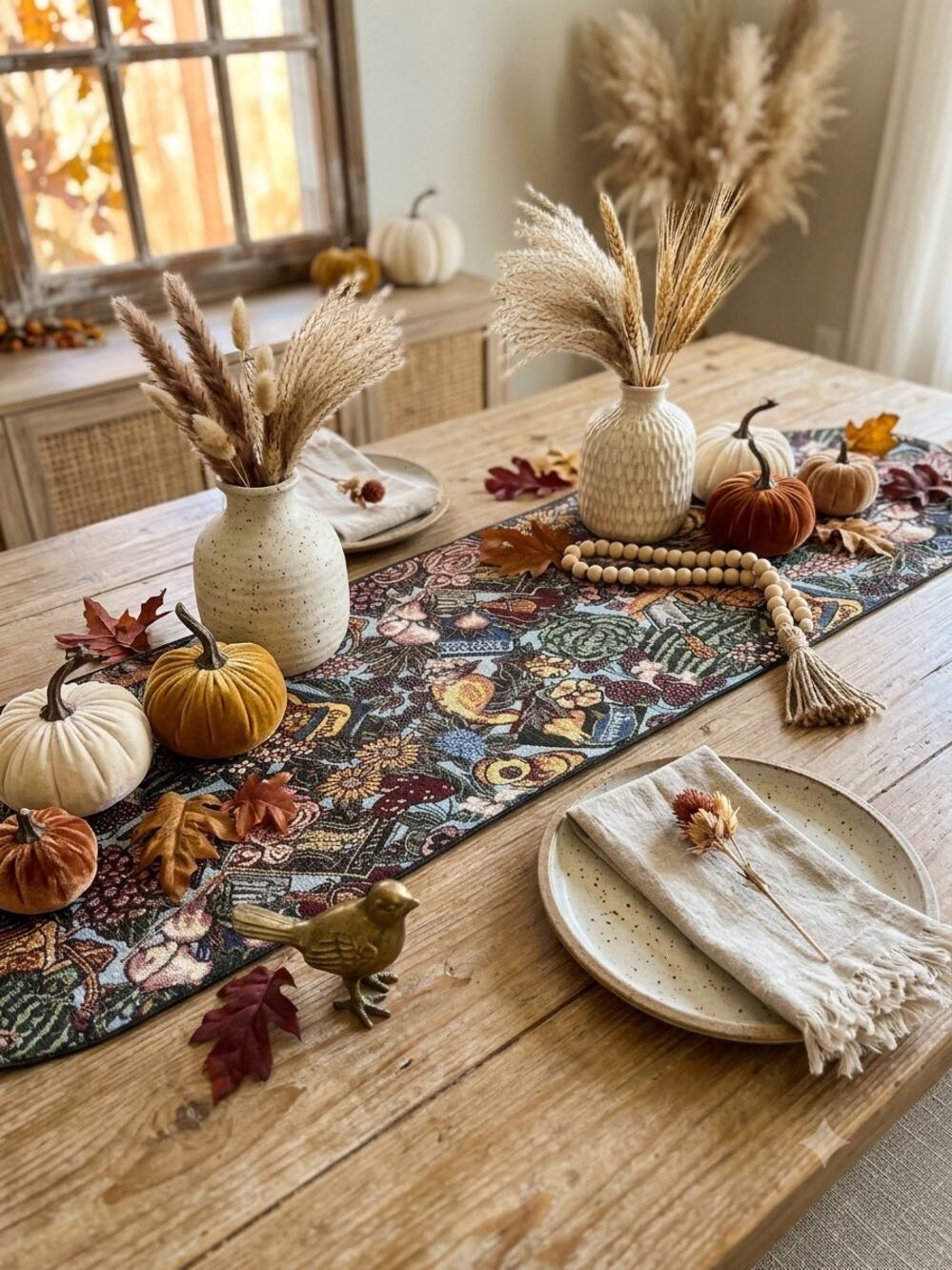Vintage Garden Tapestry Table Runner 33x12 Woven Cottagecore Harvest Seed Packet